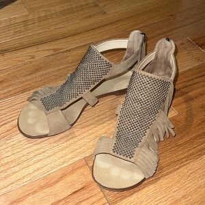 Giuseppe nude/ tan flat sandals with studs and back zipper size 36 (6 US)